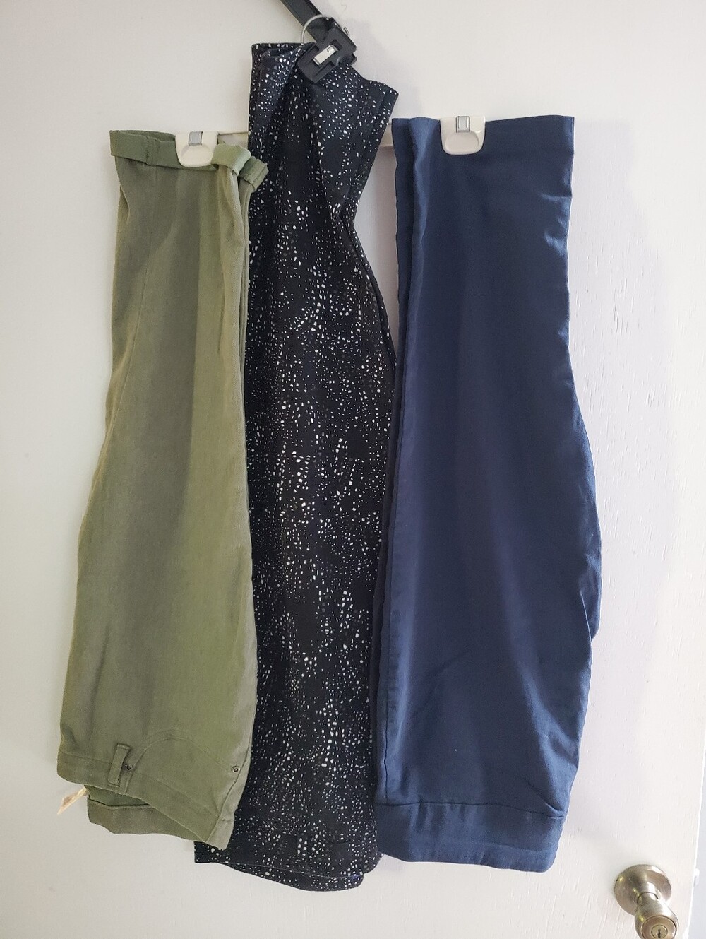 Three Pair Of Capris Pants; Navy And Green And Black Spec